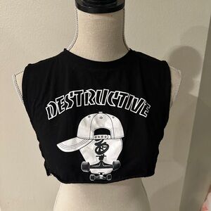 Adika Black Graphic Cropped Muscle Tank